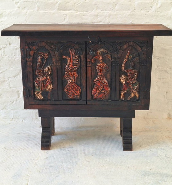 Image 1 of Arts of México Spaans-koloniale gesneden en beschilderde console/dressoir, jaren 1940-1950
