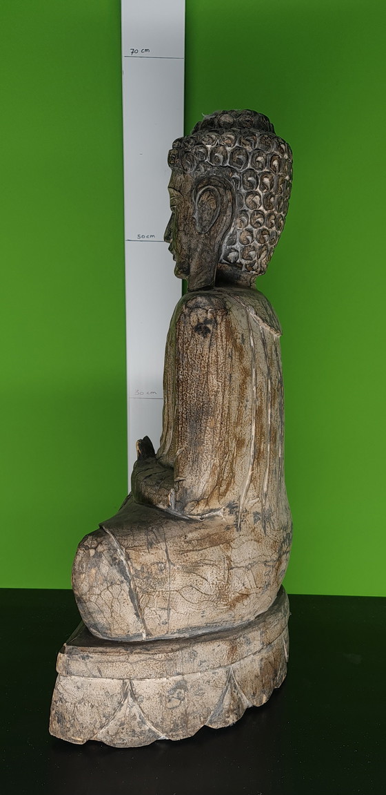 Image 1 of Alte hölzerne Buddha-Statue