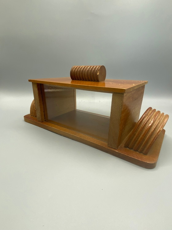 Scatola per biscotti in legno stile Art Déco con coperchio scorrevole in vetro. – Oggetti decorativi, Wood (photo 3 of 9)
