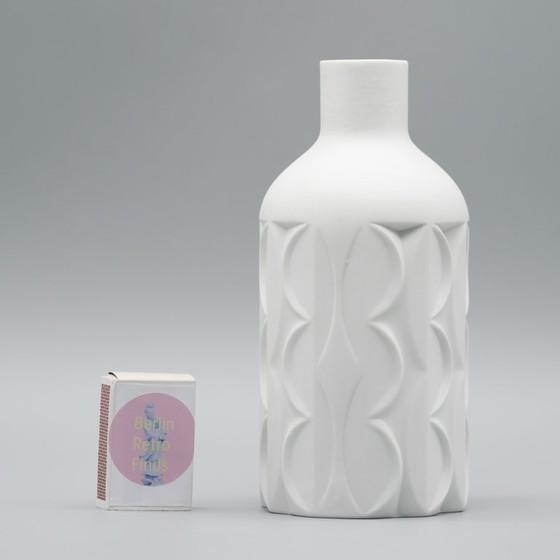 Image 1 of Retro Scherzer Werner Uhl Design Bisque Porcelain Bottle Vase Op-Art Relief DUO