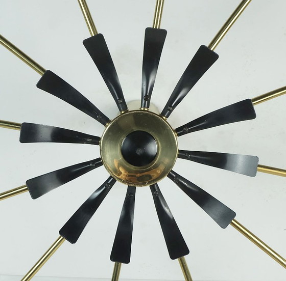 Image 1 of large 12-light sputnik spider ceiling light brass black metal 1950s mid century stilnovo era