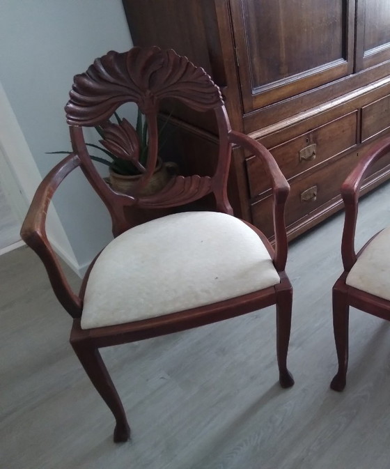 Set van 2 Art Nouveau Revival Armstoelen – Fauteuils, Textile, Wood (photo 14 of 14)