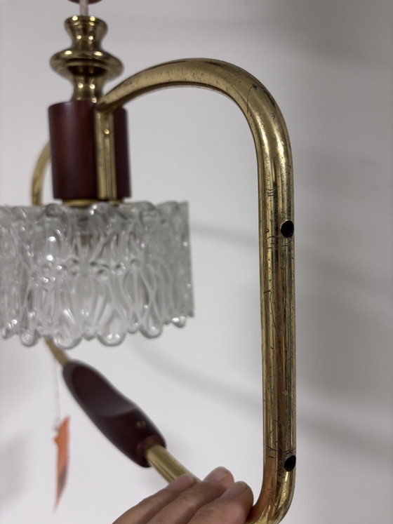 P Vintage Temde Hanglamp – Mid-Century Messing & Teak Hout – Jaren '60 – Hanglampen, Glass, Wood (photo 5 of 15)