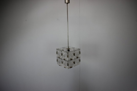 Image 1 of Pendentif carré en verre transparent de Mid Century par Kamenicky Šenov, années 1960, Tchécoslovaquie
