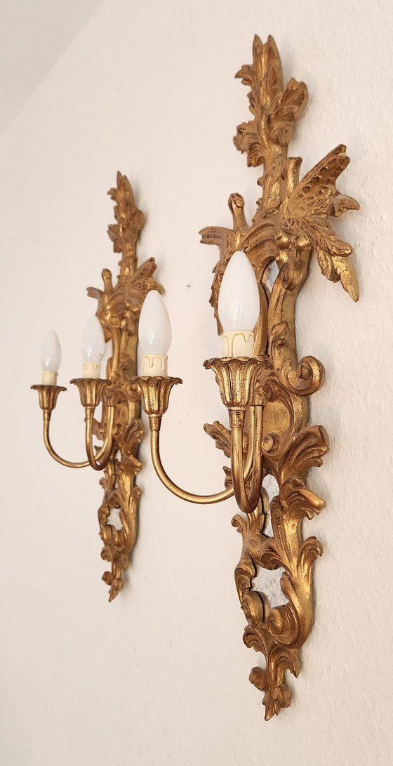 Lámparas de pared antiguas estilo rocalla, madera dorada con pan de oro, placas de espejo antiguas – Apliques (photo 7 of 18)