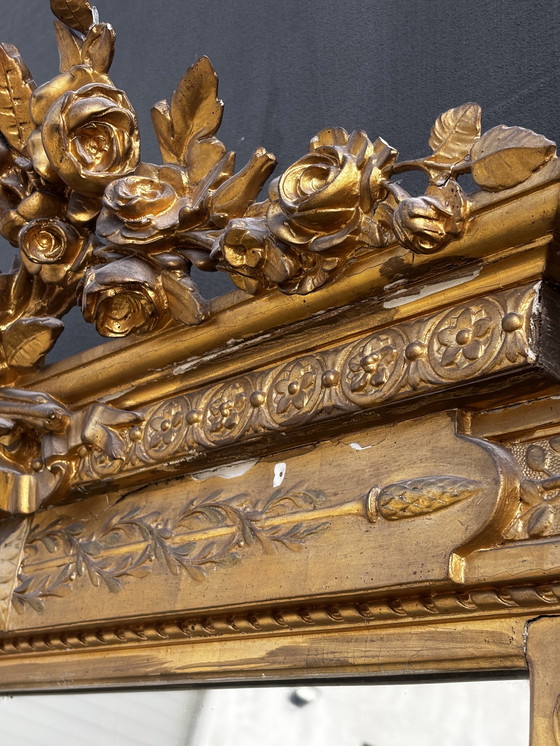 Image 1 of Antique Napoléon III pediment mirror – gilded wood – approx. 1870 – 215 cm