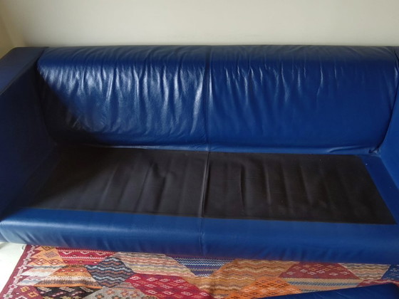 Image 1 of Divano e poltrona in pelle a 3 posti Hulshoff (blu)