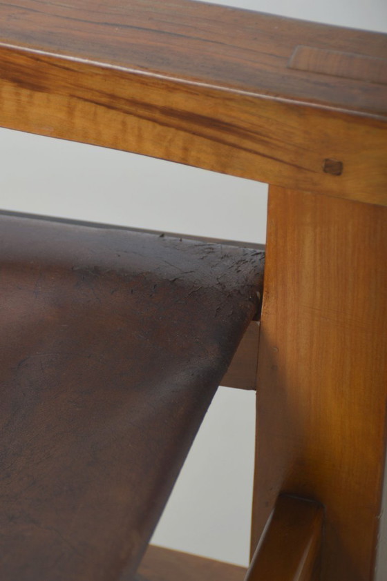 Image 1 of Set Franse zetels in olijfhout met tuigleer, jaren '70