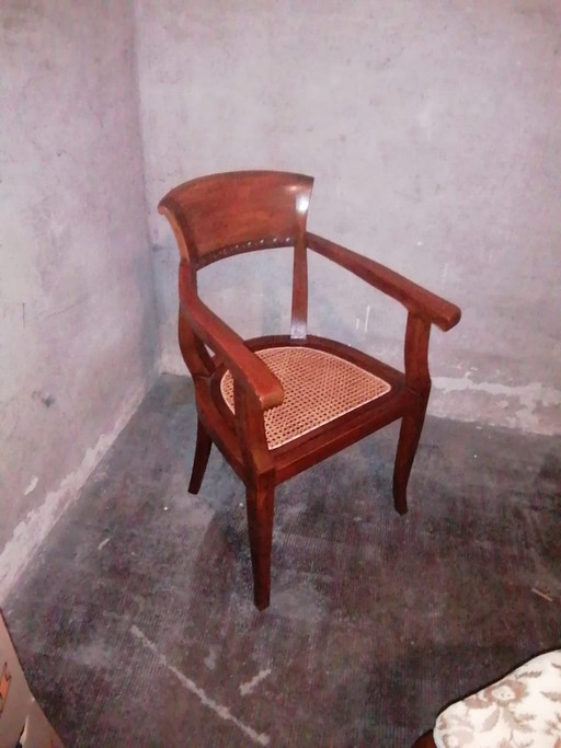 Poltrona esclusiva in stile Biedermeier con intreccio viennese. – bureau, Wood
