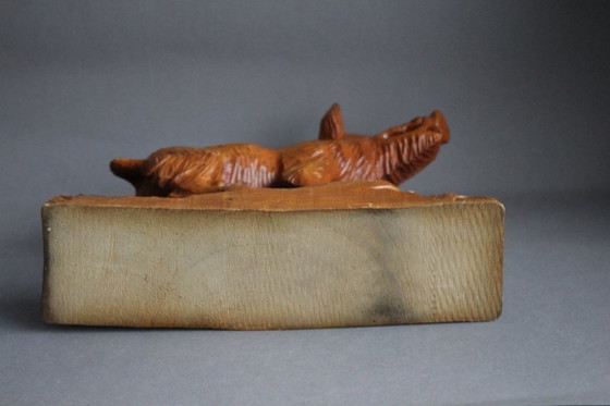 Image 1 of Grote, massief houten figuur van een wild zwijn, handgesneden vintage dierenbeeldje