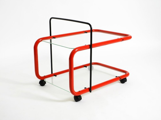 Image 1 of Carrello bar o di servizio postmoderno italiano degli anni '80 in metallo e vetro