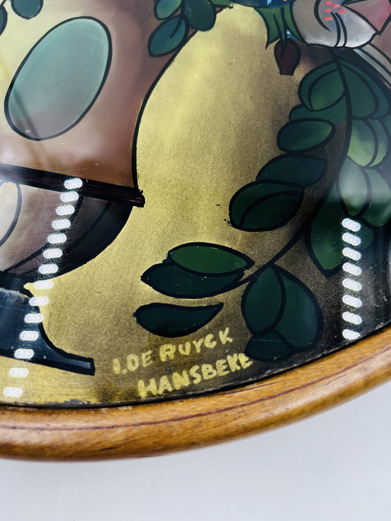 Image 1 of Vassoio per torta in vetro dipinto Art Déco