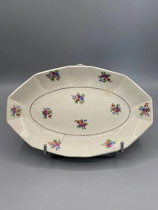 Piatto da portata antico in porcellana – Decorazione floreale policroma – Porcelor Céranord Francia – Anni '50-'60