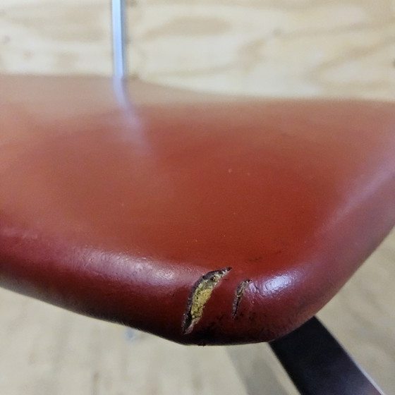 Image 1 of Set of 2 Vintage red leatherette and chrome design chairs with armrests (1950s / 1950s)