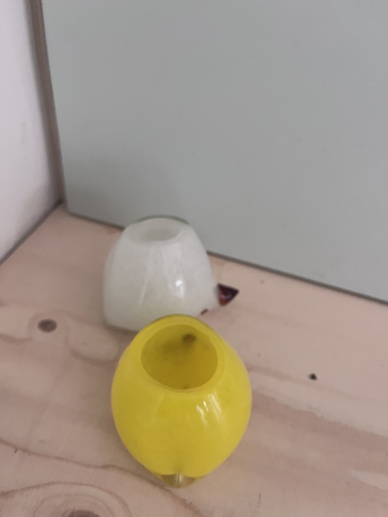 Image 1 of Murano kip vogels geel wit set