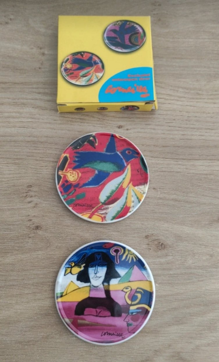 Set of 2 artistic ceramic Corneille coasters - In original box