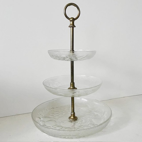 Image 1 of Vintage Italian gold Hollywood Regency glass tiered stand 1970s