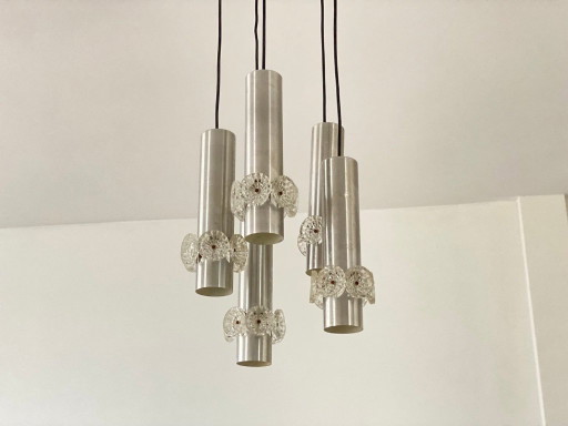 1x Suspension Cascade Vintage à 5 lumières – hanglampen, Glass, Metal