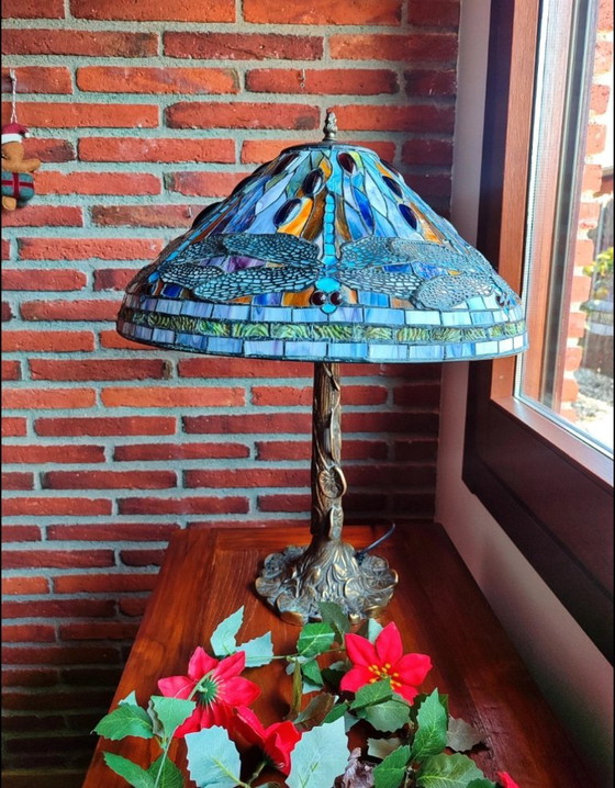 Tiffany Table Lamp – Dragonfly Model – Bronze Base – Crystal (photo 6 of 12)