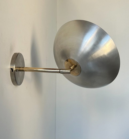 Swivel wall lamp, vintage brushed metal and brass, France 1970