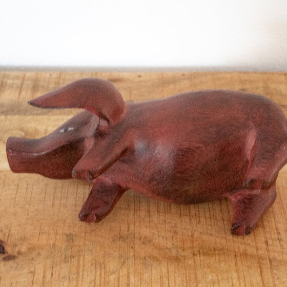 Image 1 of Statue de cochon en bois, style rustique