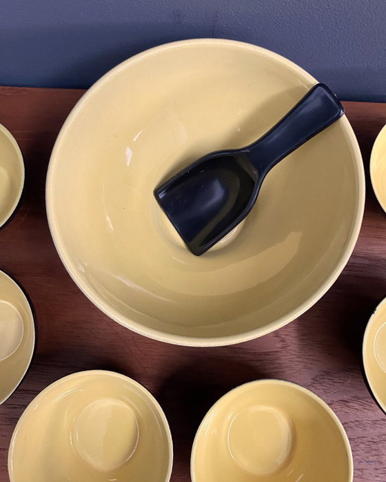 Image 1 of Set di dispenser di noci in ceramica nera e gialla, anni '60