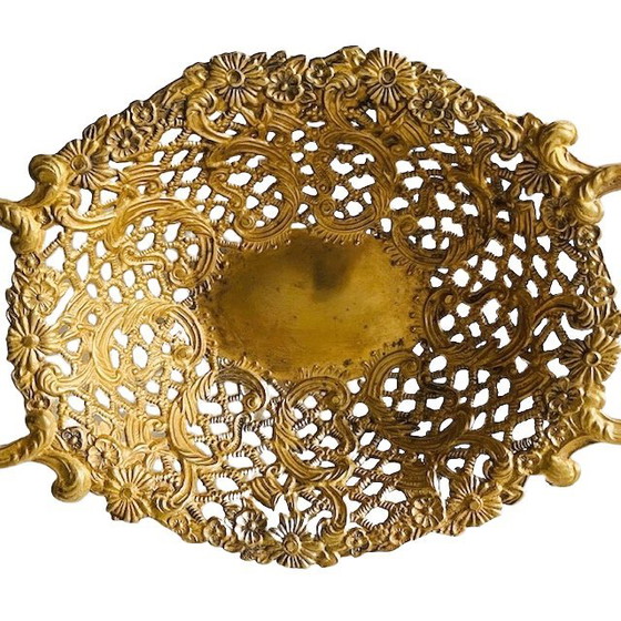 Image 1 of Cesto di frutta in ottone vintage italiano in filigrana barocca, anni '60
