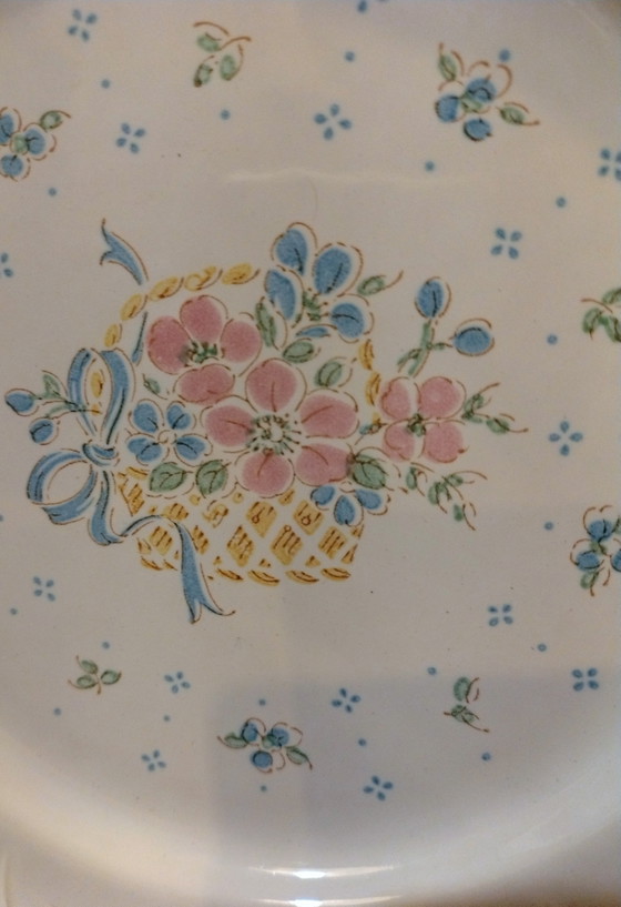 Image 1 of Set of 6 Country Basket Japan Vintage 1980s Dessert Plates + 1 Free Gift