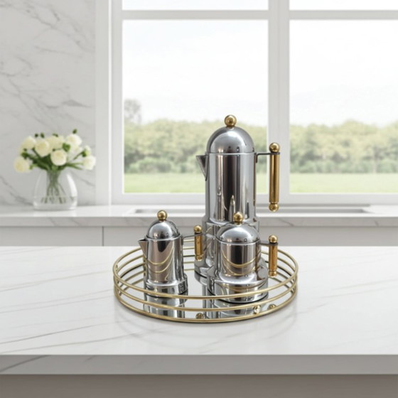 Image 1 of Italian Kontessa Vintage Coffee Set - Stainless Steel & Gold Finish