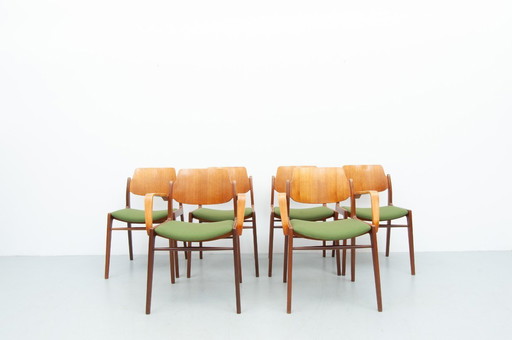 4 sedie da pranzo C64 e 2 D64 in teak di Hartmut Lohmeyer per Wilkhahn (anni '50)