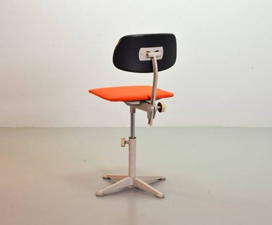 Image 1 of Ahrend De Cirkel Industrial Design Desk Chair with Orange Fabric Upholstery on a Grey Steel Frame. The Netherlands, 1950s.