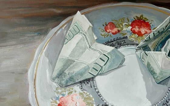 Original Oil Painting Contemporary Art Still Life Saucer – Paintings & Drawings, Canvas (photo 4 of 7)