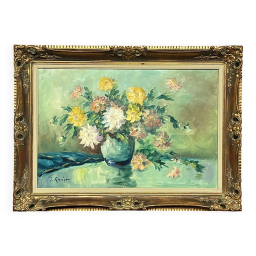Stilleven met bloemen, gesigneerd. – schilderijen tekeningen, Canvas