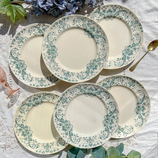 Set of 6 Antique Small Ironstone Plates "Figuig" – Longchamp 19th Century