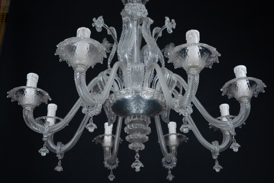 Image 1 of Vintage kroonluchter van helder Murano-glas uit de jaren 1940, een klassiek Italiaans kunstglas.