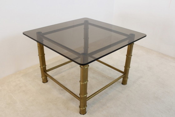 Faux Bamboo Brass Side- or Coffee Table, Metal, Hollywood Regency (photo 4 of 9)