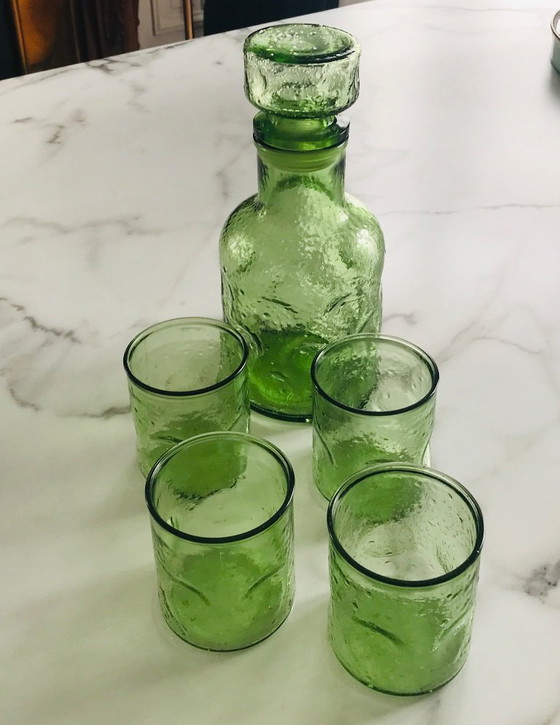 Image 1 of Vintage karaf en glazen van bubbelglas