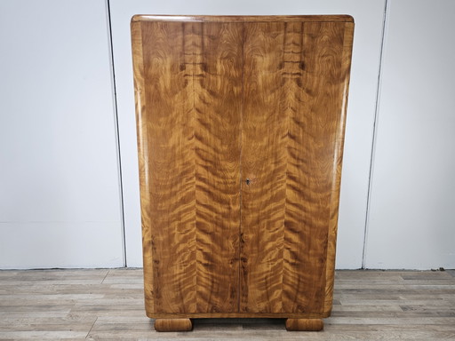 Art Deco Two-Door Wardrobe in Walnut with Clothes Hanger