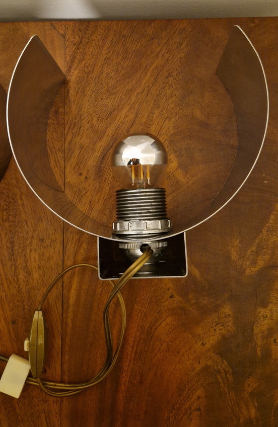 Image 1 of Paar vintage gebogen metalen lampen uit de jaren 70 – Franse modernistische verlichting, stijl van Philippe Rogier
