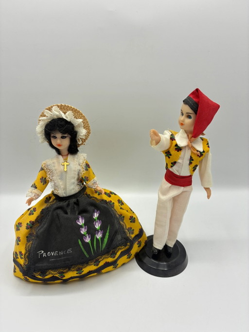 Provence-Puppenpaar – Vintage-Tracht – decoratieve objecten, Textile