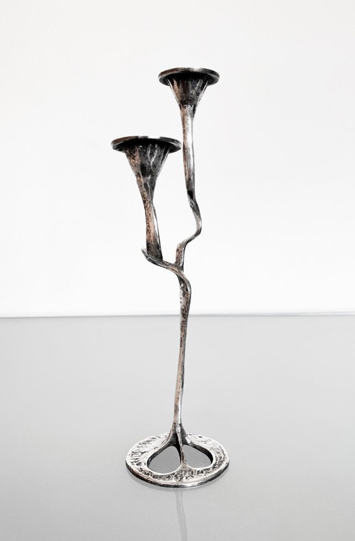 Candelabro raro de diseño brutalista plateado de Kurt Jesch