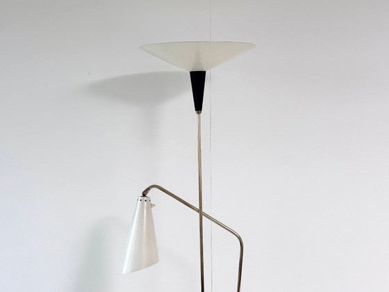 Lampada da terra vintage con uplighter e lampada da lettura, Ottone / Nero, Stile Mid-Century (foto 5 di 15)