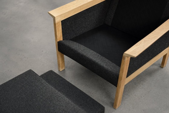 Image 1 of Vintage Mid-Century Danish Modern Oak & Felt Lounge Chairs, 1960s, Set of 2