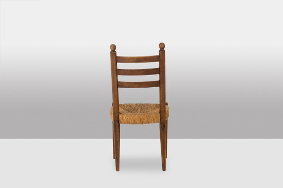 Image 1 of Set of 8 oak straw-seated chairs. 1950s.