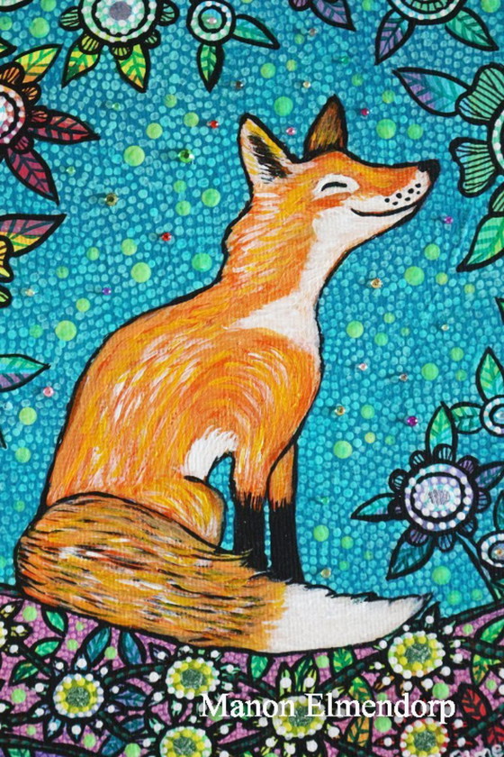Image 1 of Unique Hand-painted Painting Fox New 20x20 cm