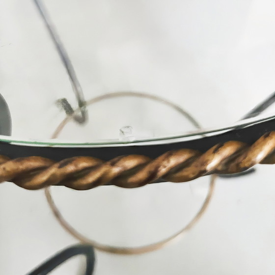 Image 1 of Tavolino da giardino vintage in ferro battuto e vetro, stile Hollywood Regency, acanto, anni '60