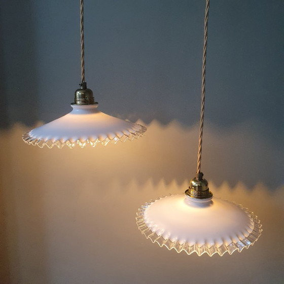 Set Vintage Pendant lamps Opaline glass - Transparent Decorative Edge – Metal (photo 13 of 24)