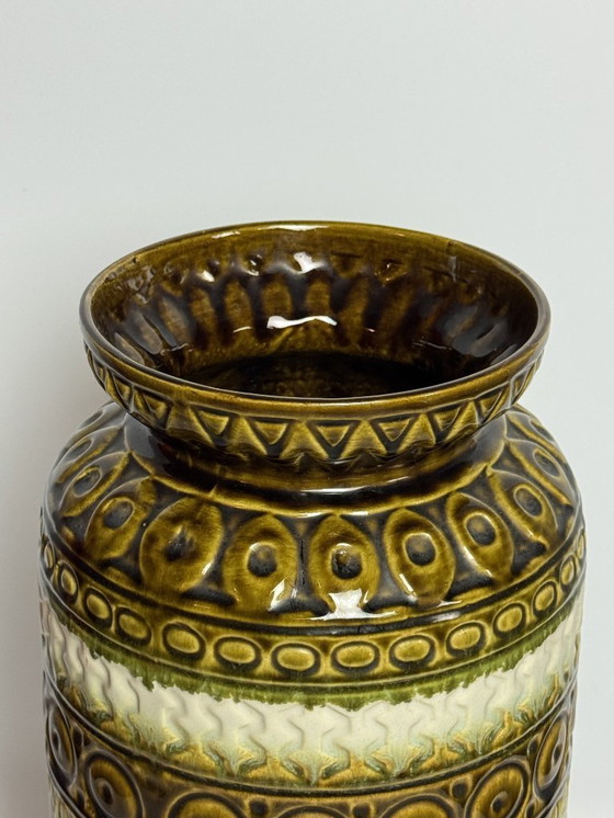 Image 1 of Large West Germany Ceramic Vase – Bax, Model 92-45 – Moss Green & Cream. Germany, 1960s.