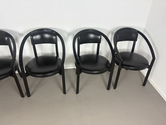 Sillas de comedor de cuero posmodernas modelo Nostro de Anderas Weber para Rosenthal Einrichtung, Alemania, (photo 3 of 9)