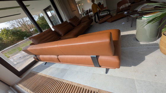 Image 1 of Canapé d'angle en cuir véritable, couleur cognac